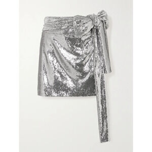 Bernadette 'Bernard' Silver Asymmetric Sequined Taffeta Mini Skirt Size 42